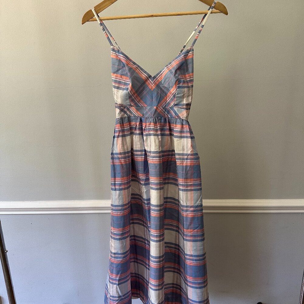 J.Crew Spaghetti Strap Dress in Vintage Plaid Silk Shantung